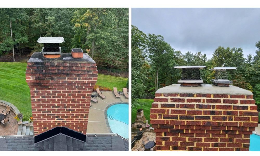 Masonry chimney top with dual caps
